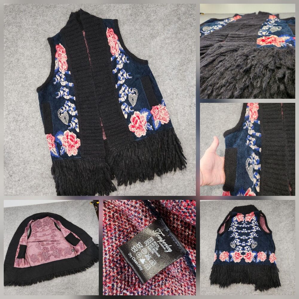 Temperley London Womens OS? Wool Mohair Knit Floral Open Cardigan Sweater Vest